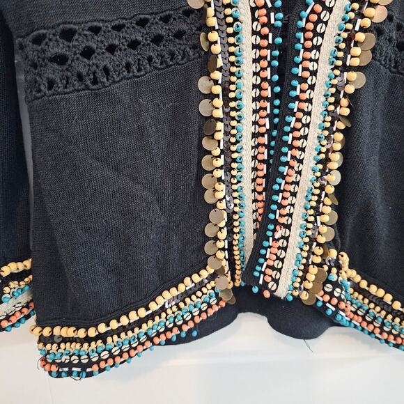 Nanette Lepore Cardigan Womens Size Medium Beaded Black Sweater Embellished Boho - Picture 4 of 10